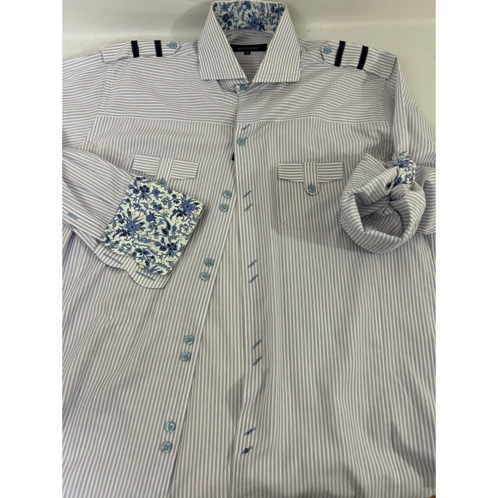 Bogosse Designer Shirt Mens Purple 5-XL Stripe Should Band Circles Flip Cuff Y2K